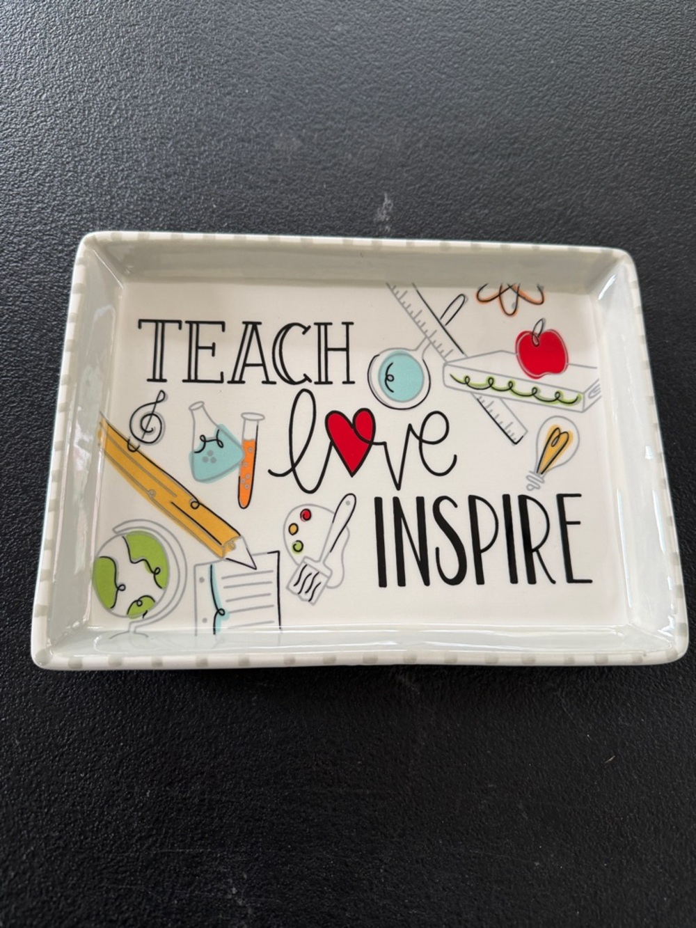 Teach Love Inspire Decorative Trinket Tray - White with Multicolor School Icons